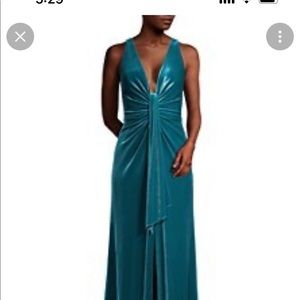 Elegant Teal V-Neck Velvet Evening Dress for Women